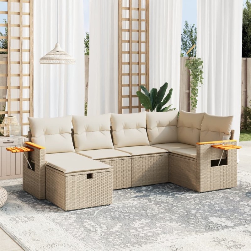 vidaXL Juego de sofás jardín con cojines 6 pzas ratán sintético beige vidaXL Juego de sofás jardín con cojines 6 pzas ratán sintético beige