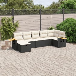 vidaXL Set de comedor de jardín 7 pzas y cojines ratán sintético negro