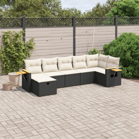 vidaXL Set de comedor de jardín 7 pzas y cojines ratán sintético negro