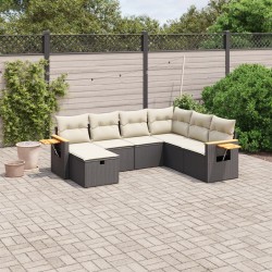 vidaXL Set de comedor de jardín 7 pzas y cojines ratán sintético negro