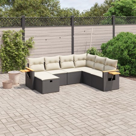 vidaXL Set de comedor de jardín 7 pzas y cojines ratán sintético negro