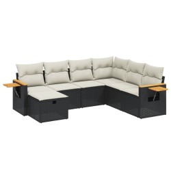 vidaXL Set de comedor de jardín 7 pzas y cojines ratán sintético negro