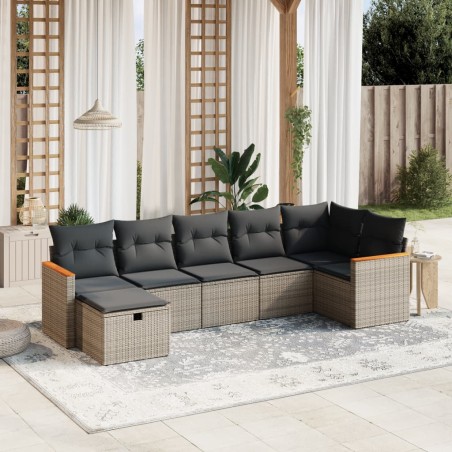 vidaXL Set de sofás de jardín 7 piezas con cojines ratán PE gris