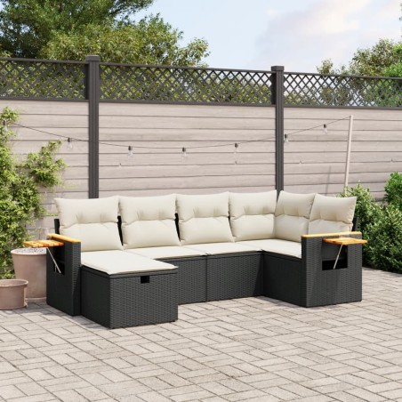 vidaXL Set de sofás de jardín 6 piezas y cojines ratán sintético negro
