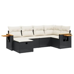 vidaXL Set de sofás de jardín 6 piezas y cojines ratán sintético negro