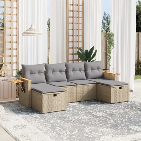 vidaXL Juego de sofás jardín con cojines beige mezcla 6 pzas ratán PE
