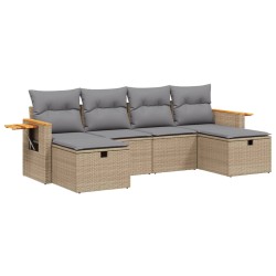 vidaXL Juego de sofás jardín con cojines beige mezcla 6 pzas ratán PE