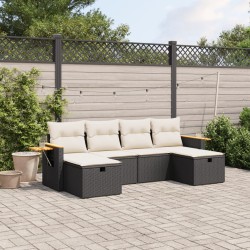 vidaXL Set de sofás de jardín 6 piezas y cojines ratán sintético negro