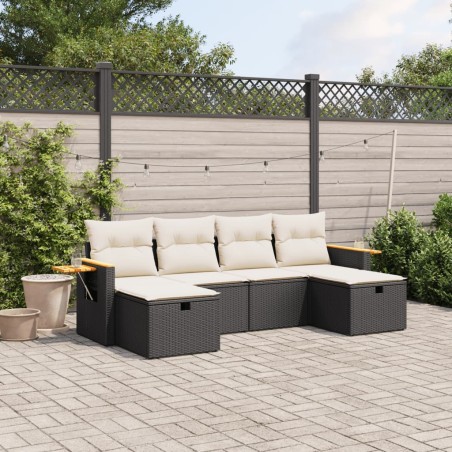 vidaXL Set de sofás de jardín 6 piezas y cojines ratán sintético negro