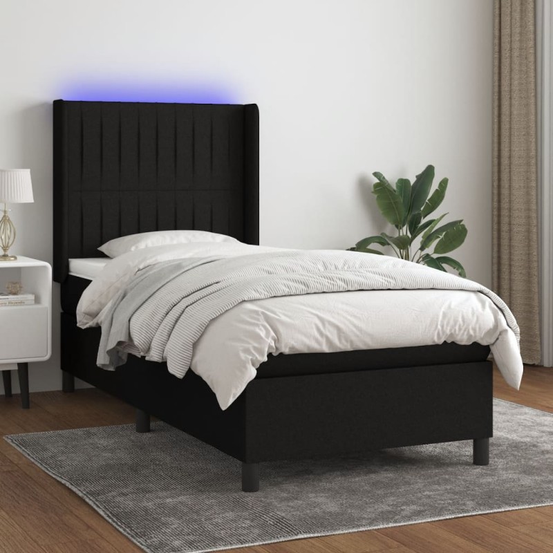vidaXL Cama box spring colchón y luces LED tela negro 90x190 cm vidaXL Cama box spring colchón y luces LED tela negro 90x190 cm