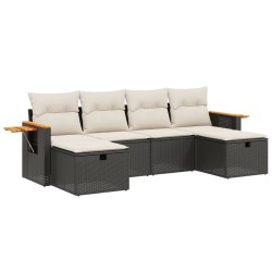 vidaXL Set de sofás de jardín 6 piezas y cojines ratán sintético negro