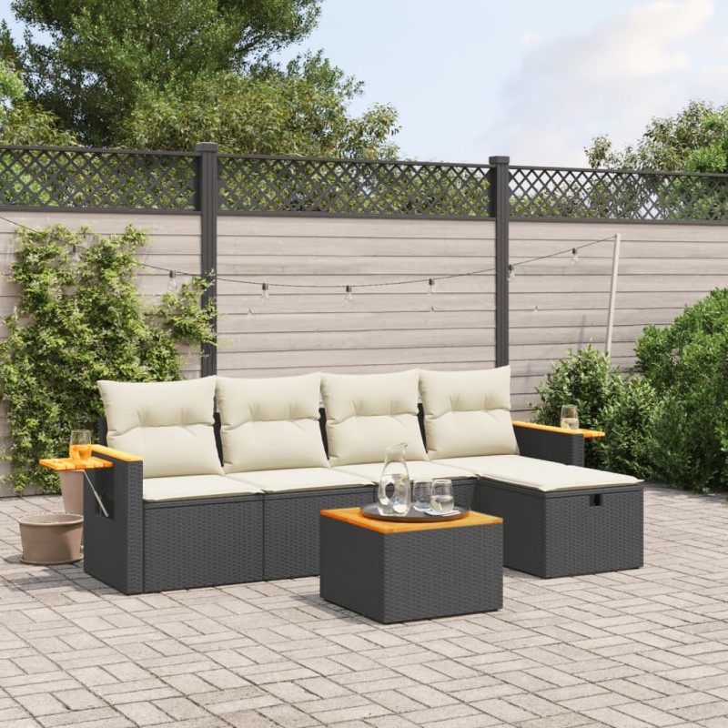 vidaXL Set de sofás de jardín 6 piezas y cojines ratán sintético negro vidaXL Set de sofás de jardín 6 piezas y cojines ratán sintético negro