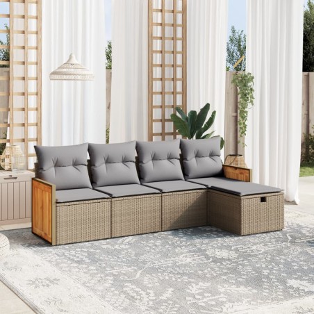 vidaXL Juego de sofás jardín con cojines beige mezcla 5 pzas ratán PE