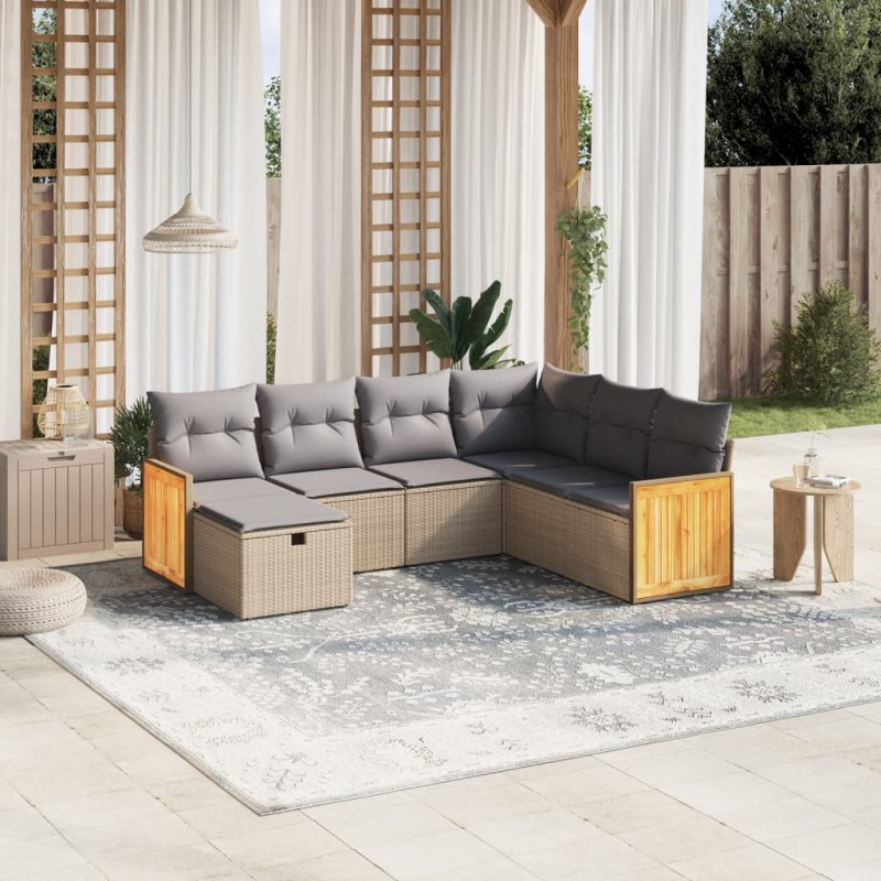 vidaXL Juego de sofás jardín con cojines beige mezcla 7 pzas ratán PE vidaXL Juego de sofás jardín con cojines beige mezcla 7 pzas ratán PE