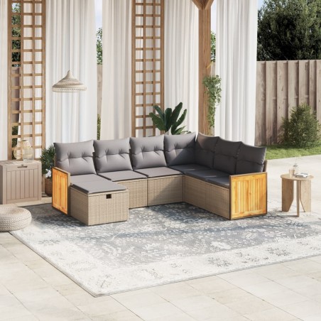 vidaXL Juego de sofás jardín con cojines beige mezcla 7 pzas ratán PE