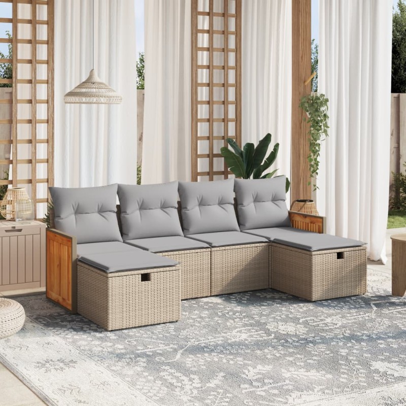 vidaXL Juego de sofás jardín con cojines beige mezcla 6 pzas ratán PE vidaXL Juego de sofás jardín con cojines beige mezcla 6 pzas ratán PE