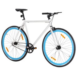 vidaXL Bicicleta de piñón fijo blanco y azul 700c 55 cm