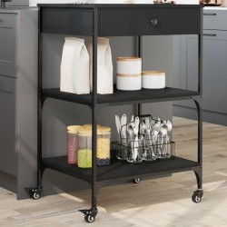 vidaXL Carrito de cocina de madera de ingeniería negro 60x48x89,5 cm