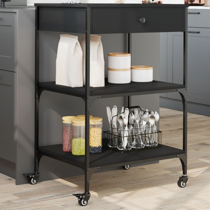 vidaXL Carrito de cocina de madera de ingeniería negro 60x48x89,5 cm vidaXL Carrito de cocina de madera de ingeniería negro 60x48x89,5 cm