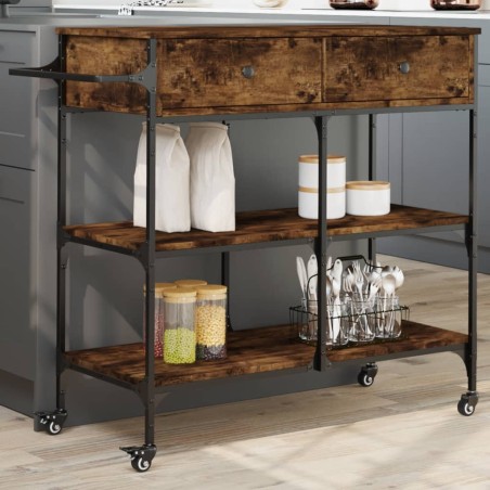 vidaXL Carrito de cocina madera ingeniería roble ahumado 105x42x95 cm