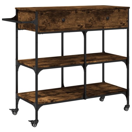 vidaXL Carrito de cocina madera ingeniería roble ahumado 105x42x95 cm