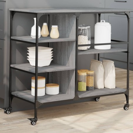 vidaXL Carrito de cocina madera ingeniería gris Sonoma 100x45x89,5 cm