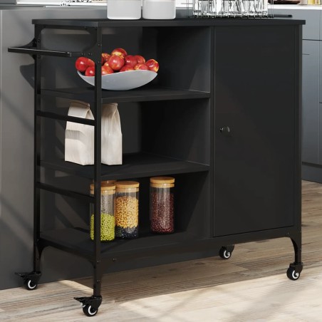 vidaXL Carrito de cocina madera de ingeniería negro 87,5x38,5x84,5 cm