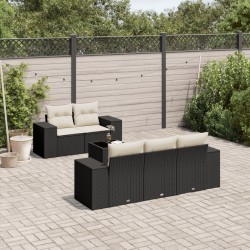 vidaXL Set de sofás de jardín 6 piezas y cojines ratán sintético negro