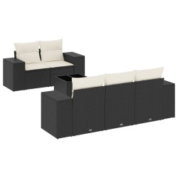 vidaXL Set de sofás de jardín 6 piezas y cojines ratán sintético negro