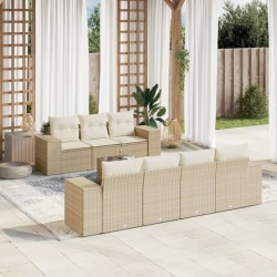 vidaXL Juego de sofás de jardín con cojines beige 8 pzas ratán PE