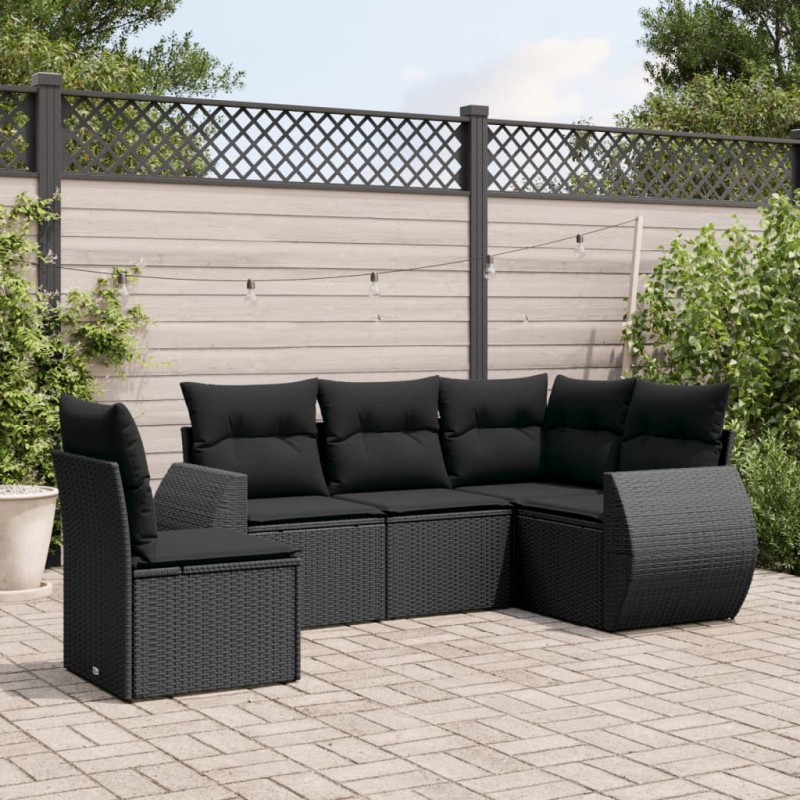 vidaXL Set de muebles de jardín 5 pzas y cojines ratán sintético negro vidaXL Set de muebles de jardín 5 pzas y cojines ratán sintético negro