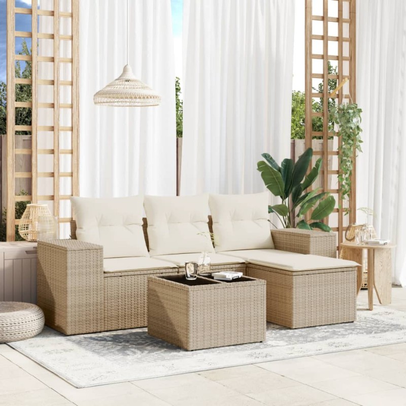 vidaXL Juego de sofás jardín con cojines 5 pzas ratán sintético beige vidaXL Juego de sofás jardín con cojines 5 pzas ratán sintético beige