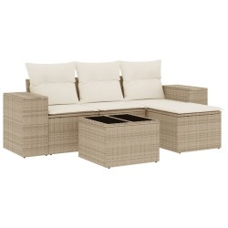 vidaXL Juego de sofás jardín con cojines 5 pzas ratán sintético beige