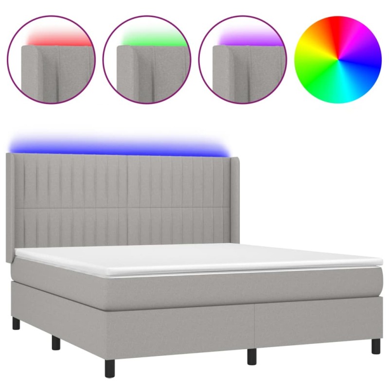 vidaXL Cama box spring colchón y luces LED tela gris claro 160x200 cm vidaXL Cama box spring colchón y luces LED tela gris claro 160x200 cm