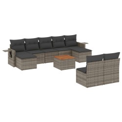 vidaXL Set de sofás de jardín 10 pzas con cojines ratán sintético gris
