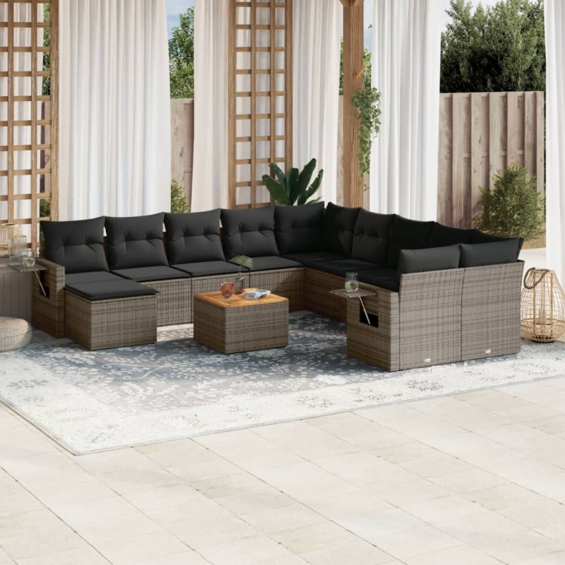 vidaXL Set de sofás de jardín 12 pzas con cojines ratán sintético gris