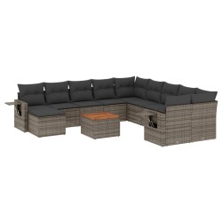 vidaXL Set de sofás de jardín 12 pzas con cojines ratán sintético gris