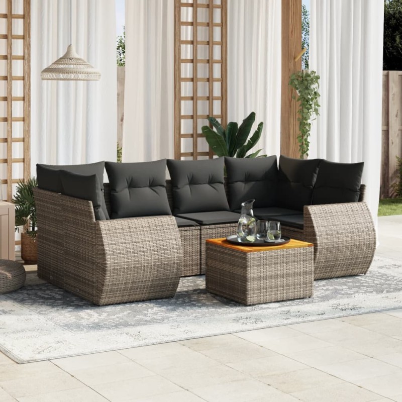 vidaXL Set de sofás de jardín 7 piezas con cojines ratán PE gris vidaXL Set de sofás de jardín 7 piezas con cojines ratán PE gris