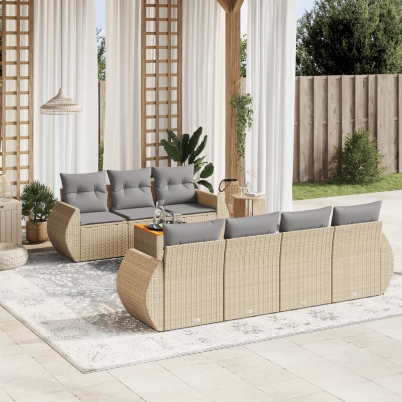 vidaXL Juego de sofás de jardín con cojines beige 8 pzas ratán PE
