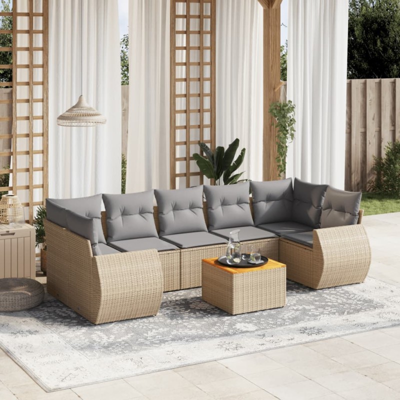 vidaXL Juego de sofás de jardín con cojines beige 8 pzas ratán PE vidaXL Juego de sofás de jardín con cojines beige 8 pzas ratán PE