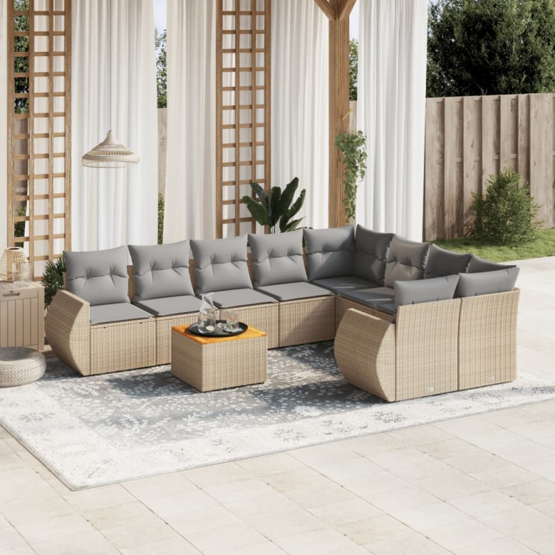 vidaXL Set de sofás de jardín 9 pzas con cojines ratán sintético beige vidaXL Set de sofás de jardín 9 pzas con cojines ratán sintético beige