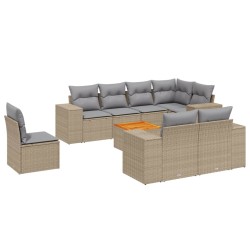 vidaXL Set de sofás de jardín 9 pzas con cojines ratán sintético beige