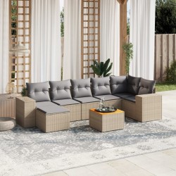 vidaXL Juego de sofás de jardín con cojines beige 8 pzas ratán PE