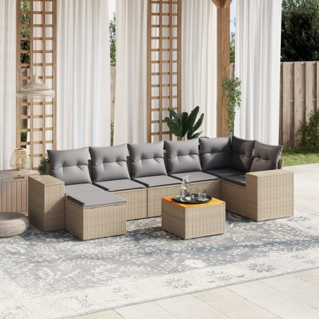 vidaXL Juego de sofás de jardín con cojines beige 8 pzas ratán PE