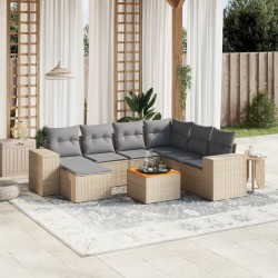 vidaXL Juego de sofás de jardín con cojines beige 8 pzas ratán PE