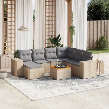 vidaXL Juego de sofás de jardín con cojines beige 8 pzas ratán PE