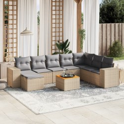 vidaXL Set de sofás de jardín 9 pzas con cojines ratán sintético beige