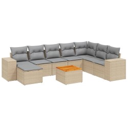 vidaXL Set de sofás de jardín 9 pzas con cojines ratán sintético beige