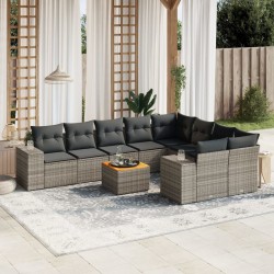vidaXL Set de sofás de jardín 10 pzas con cojines ratán sintético gris