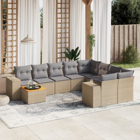 vidaXL Juego de sofás jardín con cojines beige 10 pzas ratán sintético